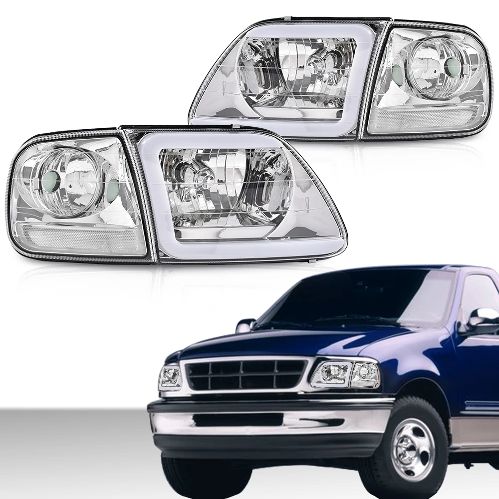 Fit For 97-03 Ford F150/99-02 Expedition Chrome LED DRL Headlights&Corner Lights