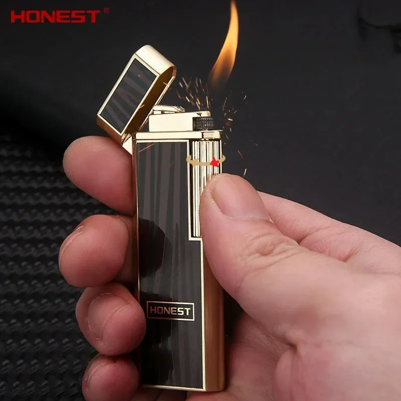 

HONEST Metal Lighter Windproof Butane Gas Lighter Personalized Creativity Retro Grinding Wheel Lighter Portable Men's Gift