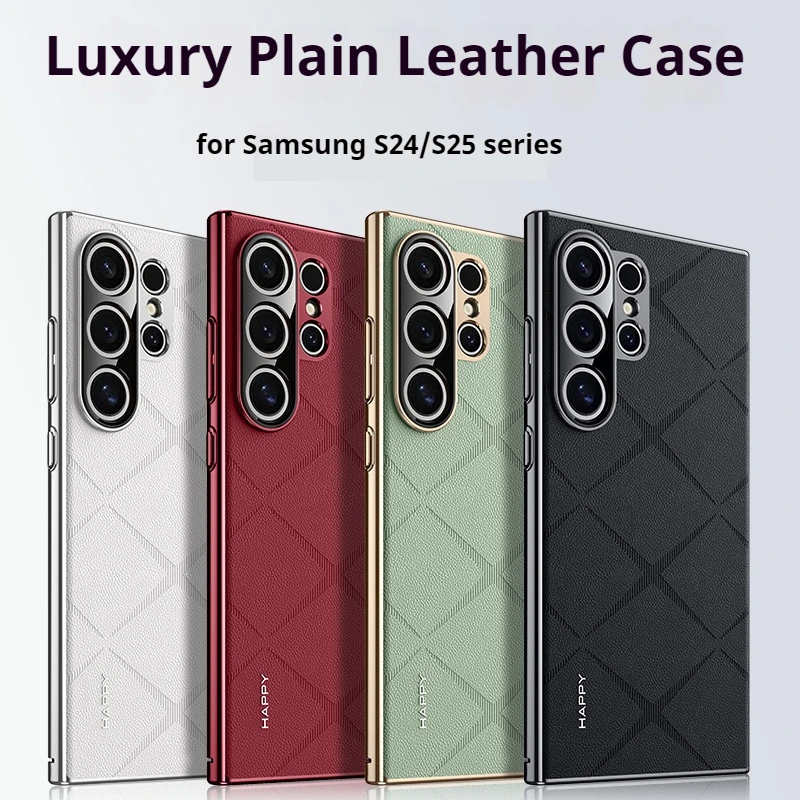 

Luxurious Leather Back Electroplated Hard PC Cover Case For For Samsung Galaxy S25 Ultra Plus S24 Ultra