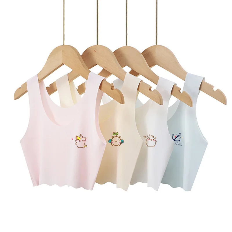 

Adolescence Solid Color Girl Vest with No Trace Lightweight Breathable and Comfortable Underwear Student Vest Cute Cartoon Print