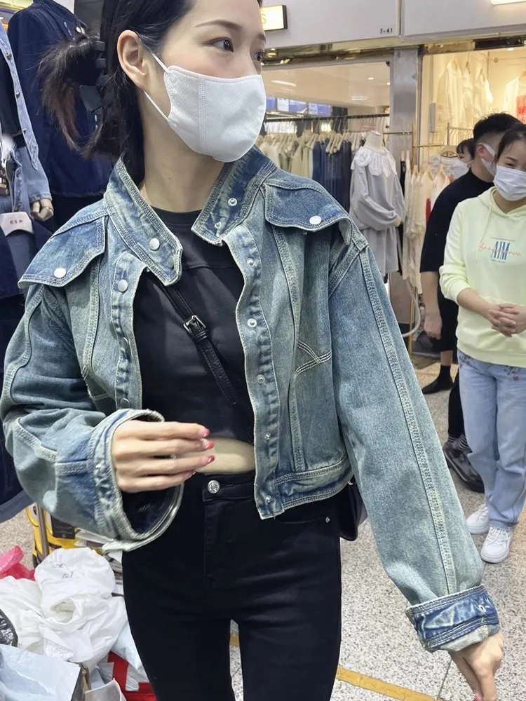 Vintage Women Autumn Short Style Loose Fit Denim Jacket Single Breasted Boyfriend Style Casual Outwear Coat Streetwear Jackets