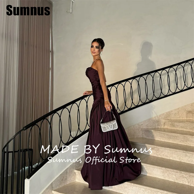 Elegancka suknia balowa Sumnus w kształcie litery A, bez ramiączek, bez rękawów, z plisami, długa do podłogi, sukienki na przyjęcia, suknie wieczorowe, możliwość personalizacji.