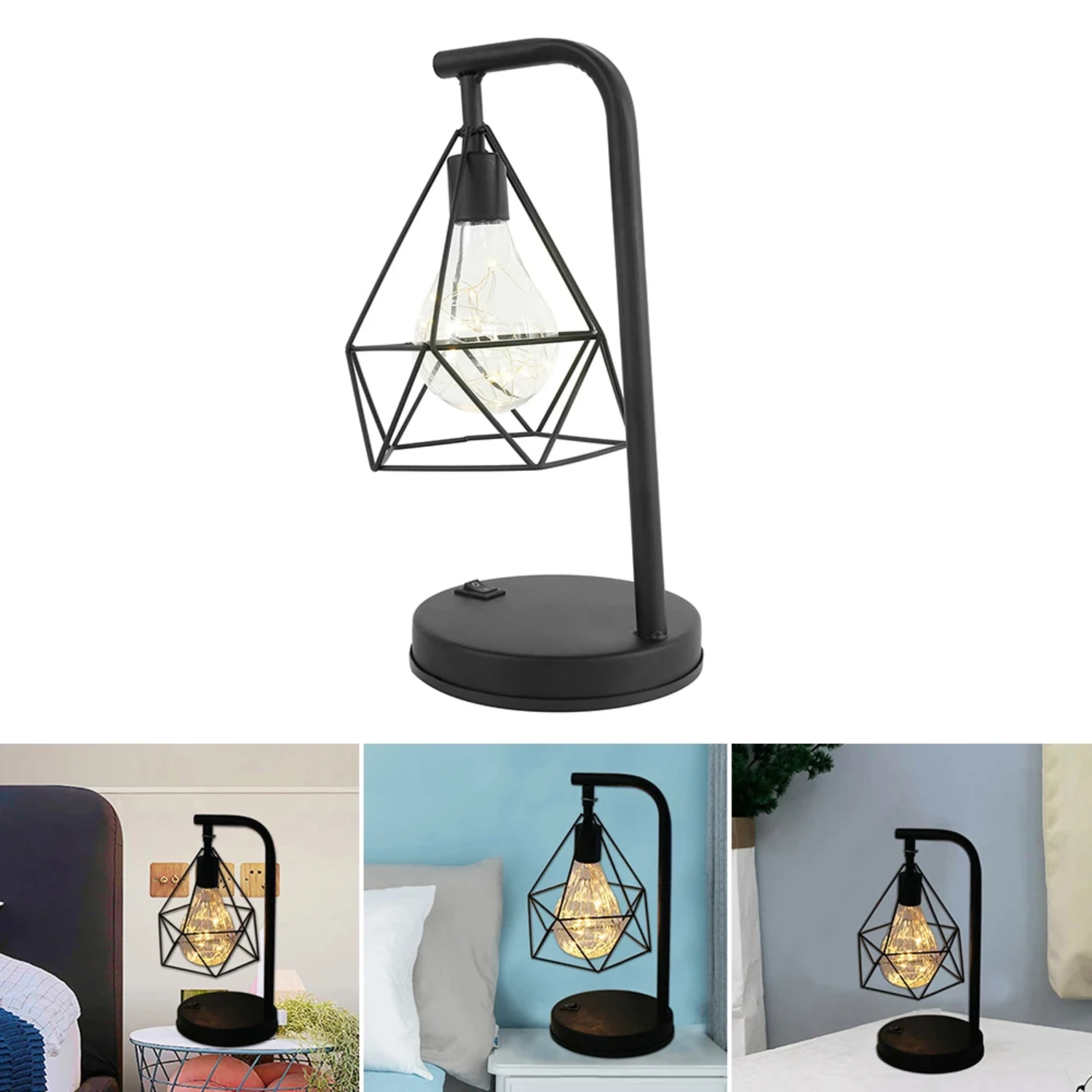 New Stylish and classic elegant black retro iron bedside lamp featuring a chic geometric design - perfect for stylish and classi