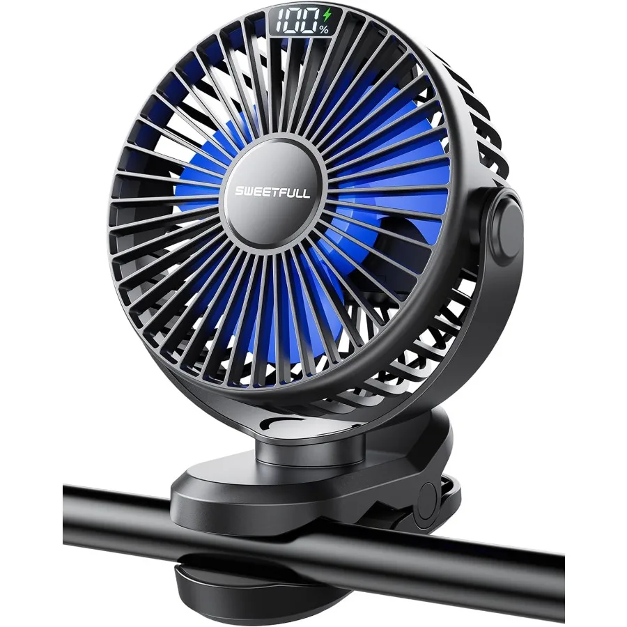 

Portable Clip on Fan Battery Operated Stroller Fan 4000mAh Small Rechargeable Fans with LED Display 4 Speeds Mini Personal Cool