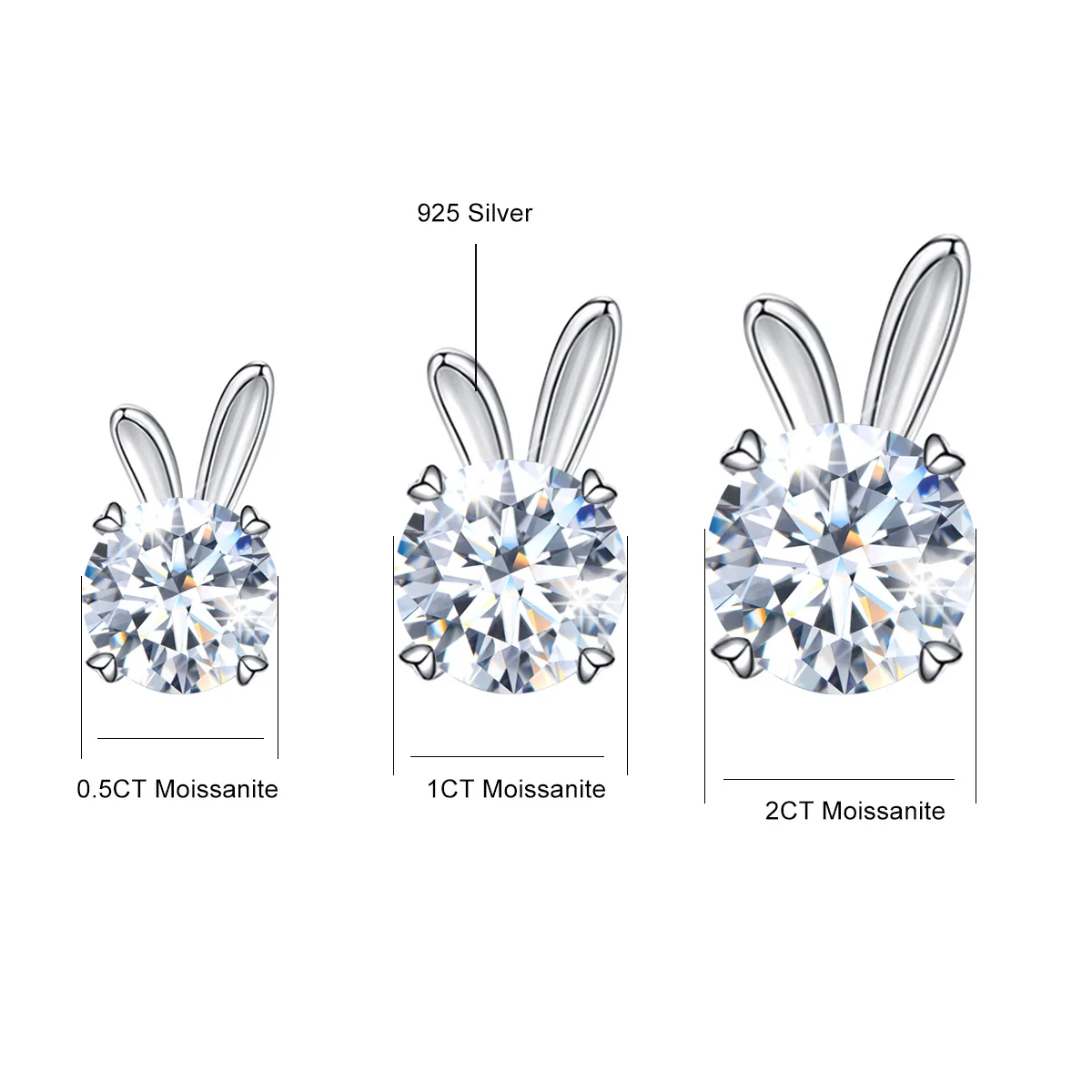 Szjinao 1ct 토끼 스터드 귀걸이 925 스털링 실버 Moissanite 귀걸이 여성 결혼 약혼 럭셔리 파인 쥬얼리