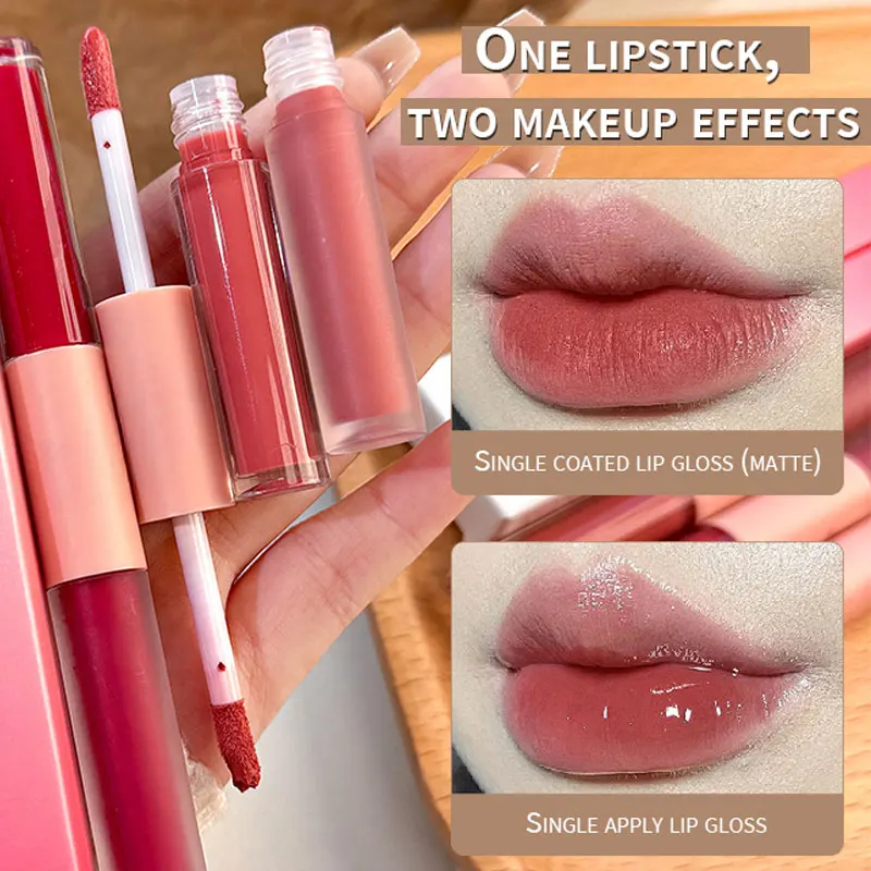 Double End Lip Glaze Full Gloss Mirror And Matte Velvet Long Term Color And Moisture Lip Gloss Anti Stain Cosmetic Lip Glaze