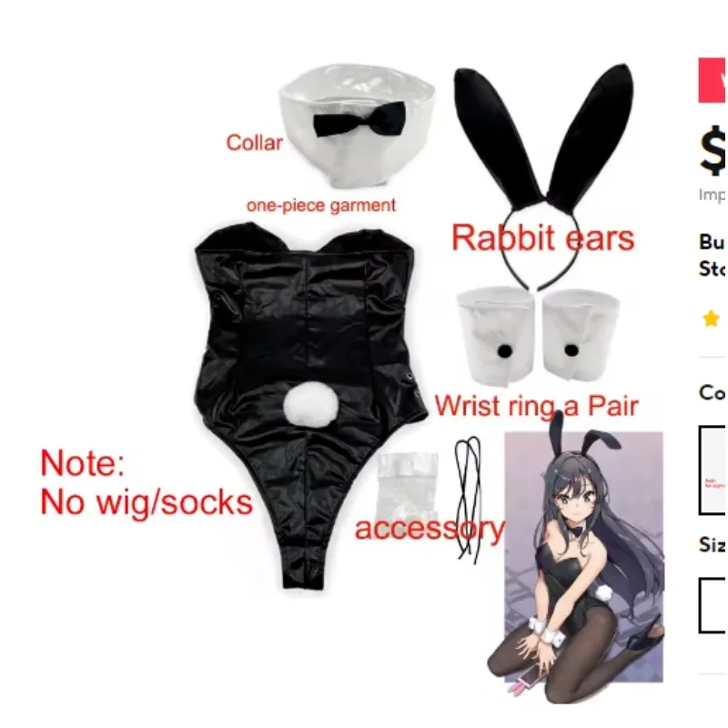 

Костюм для косплея BSR Bunny Girl Sakurajima Mai, забавный костюм на Хэллоуин, черные чулки на высоком каблуке Lenceria Sensual Mujer