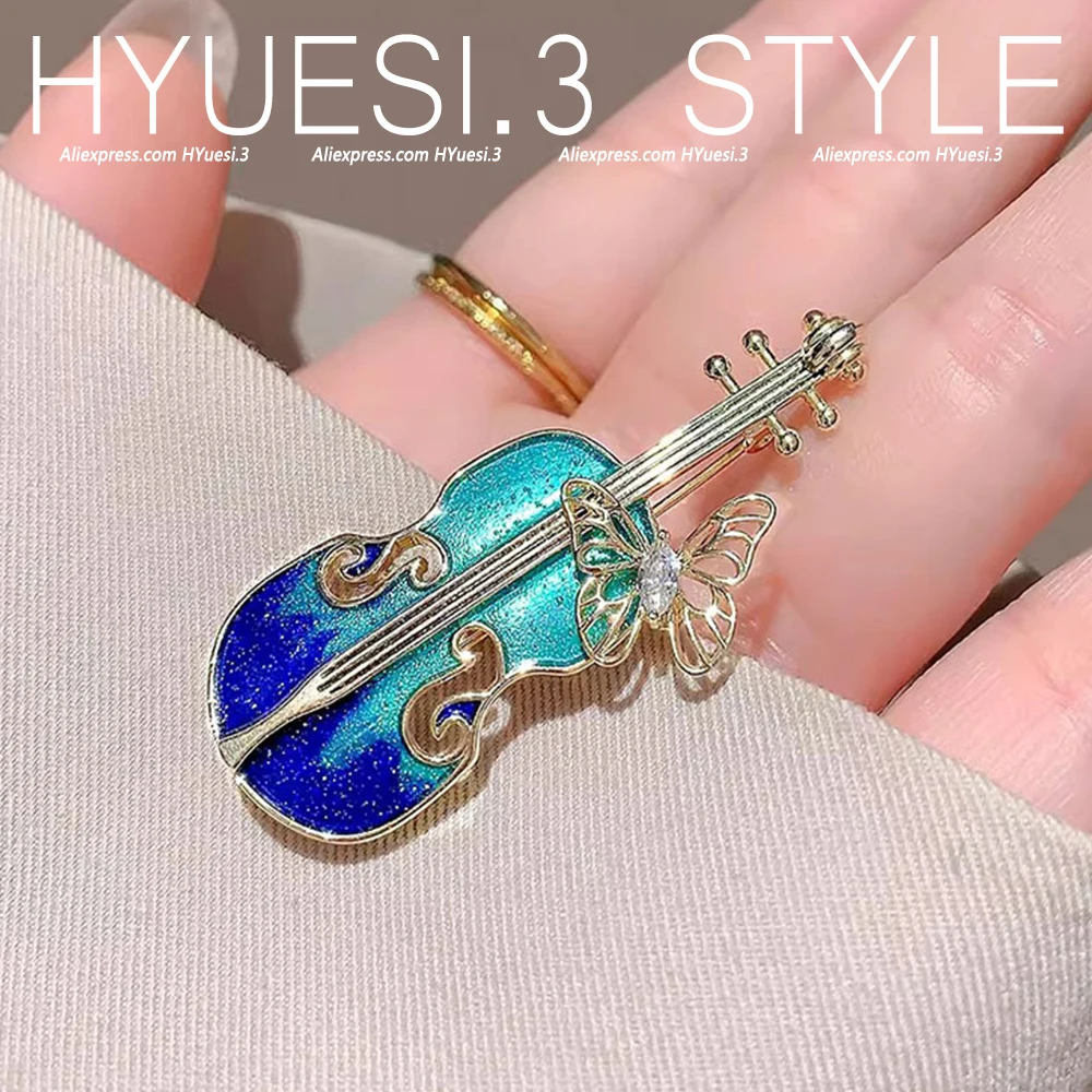 Vintage Butterfly Violin Shaped Brooch Musical Instrument Enamel Lapel Badge Pins Women Men Suit Scarf Hat Clothes Accessories - view 5