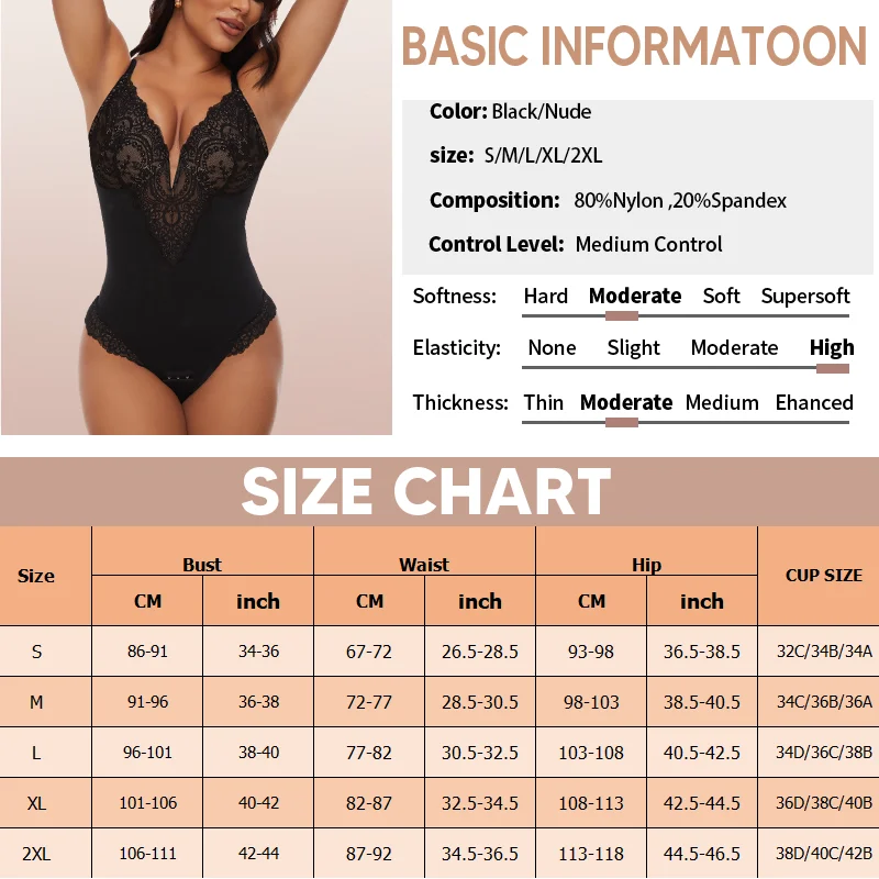 Women Shapewear Bodysuit Tummy Control Lace Corset Tops V Neck Sleeveless Backless Body Suit Thongs