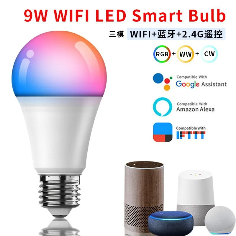 LED Smart Light Bulb Wifi Intelligent Voice Control RGB Smart Lamp With Ir Remote Control Adjustable Color Brightness Desk Lamp