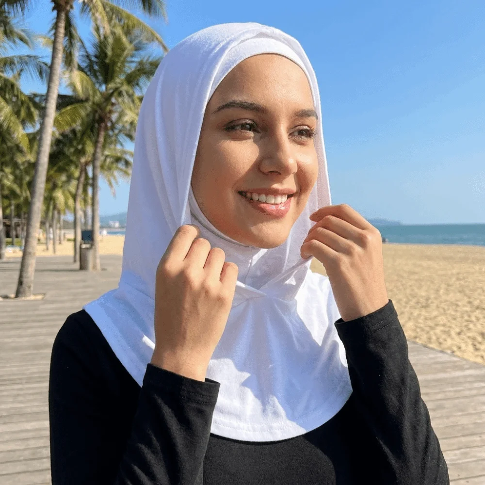 New Breathable Elastic Hooded Scarf Multifunctional Stretch Integrated Base Headscarf Cotton Wide Brim Neck Cover Hat Women