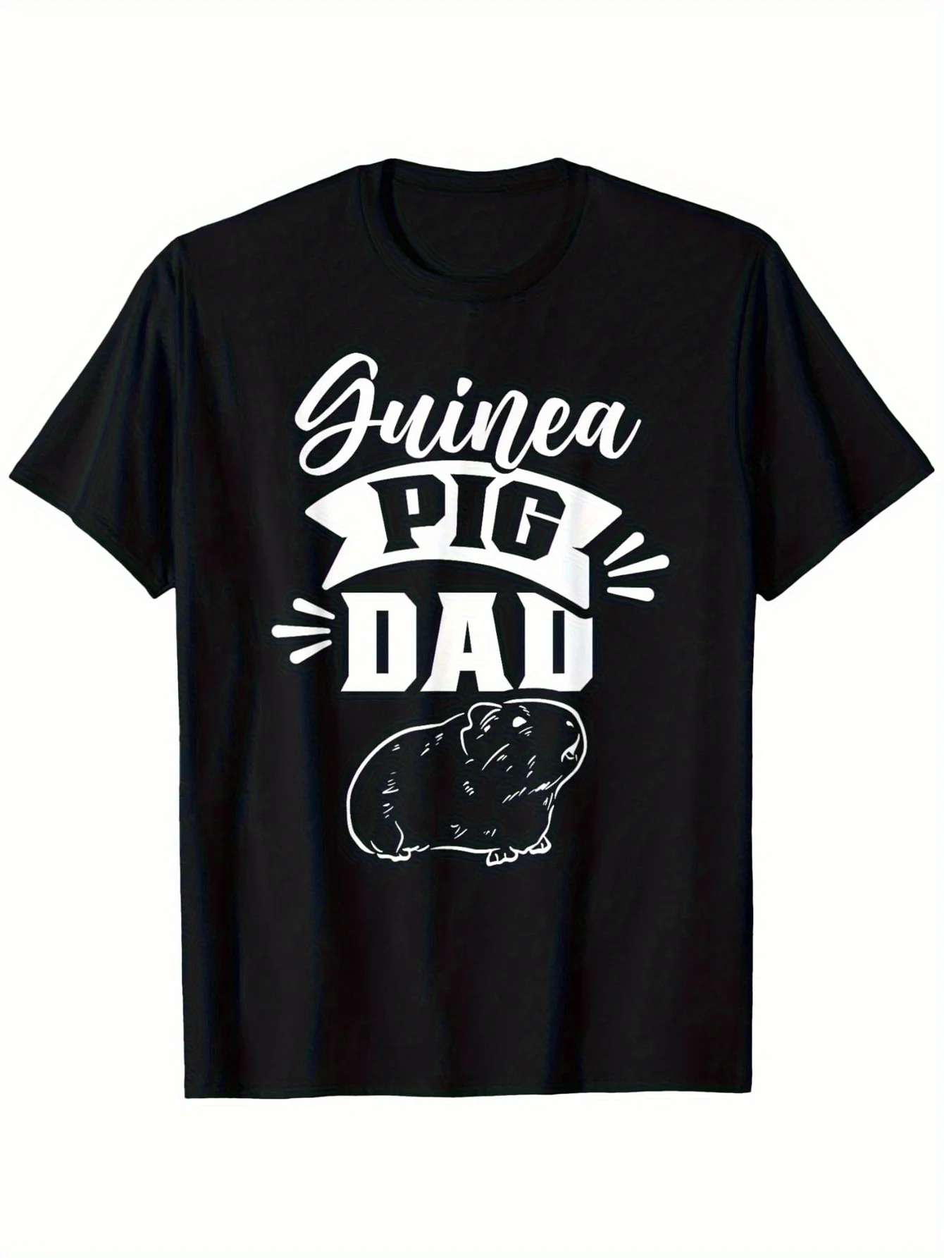 Men'S Guinea Pig Dad Graphic T-Shirt - Breathable, Soft, Casual Summer Tee in Black with White Print, Perfect for Animal Lovers, Travel, Fitness, And Everyday Wear, Casual T-Shirt  Crew Neck T-Shirt  Breathable Fabric, Father'S Day T-Shirt