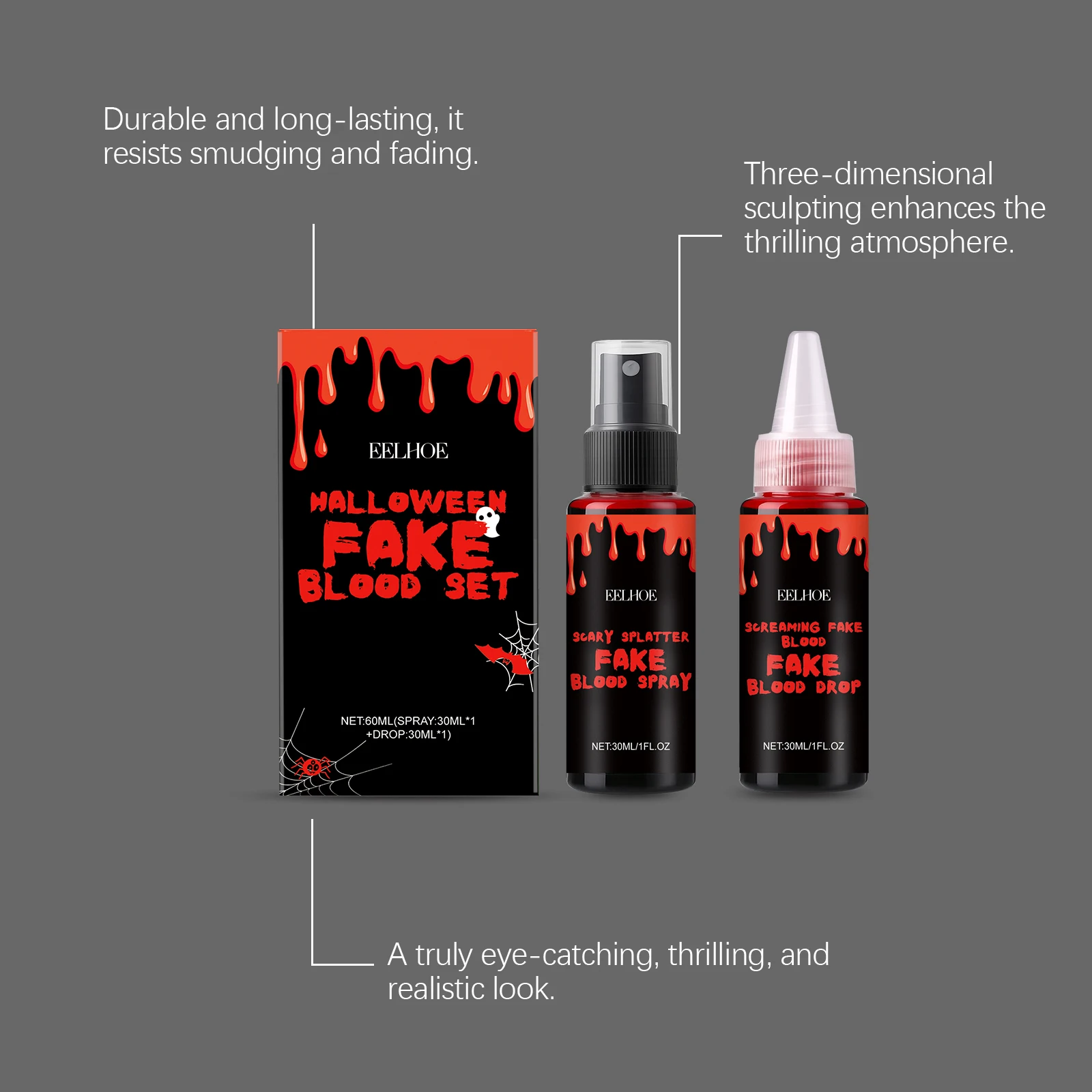 Zestaw do makijażu efektów specjalnych na Halloween Eelhope z realistycznym żelem krwi i efektem kapiącej krwi