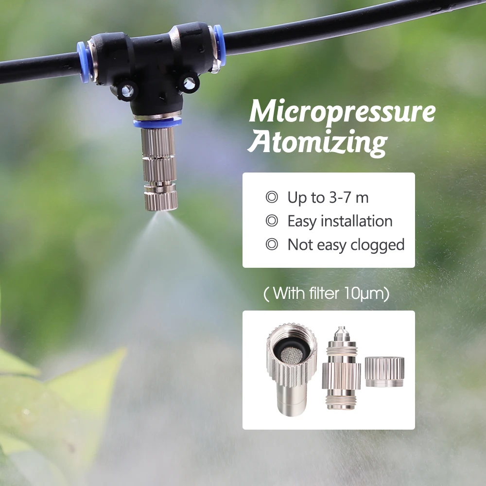10PCS Garden 6mm Irrigation Spray Nozzle With Built-in Filter Low Pressure Cooling System Sliding Lock Outdoor Watering Accessor