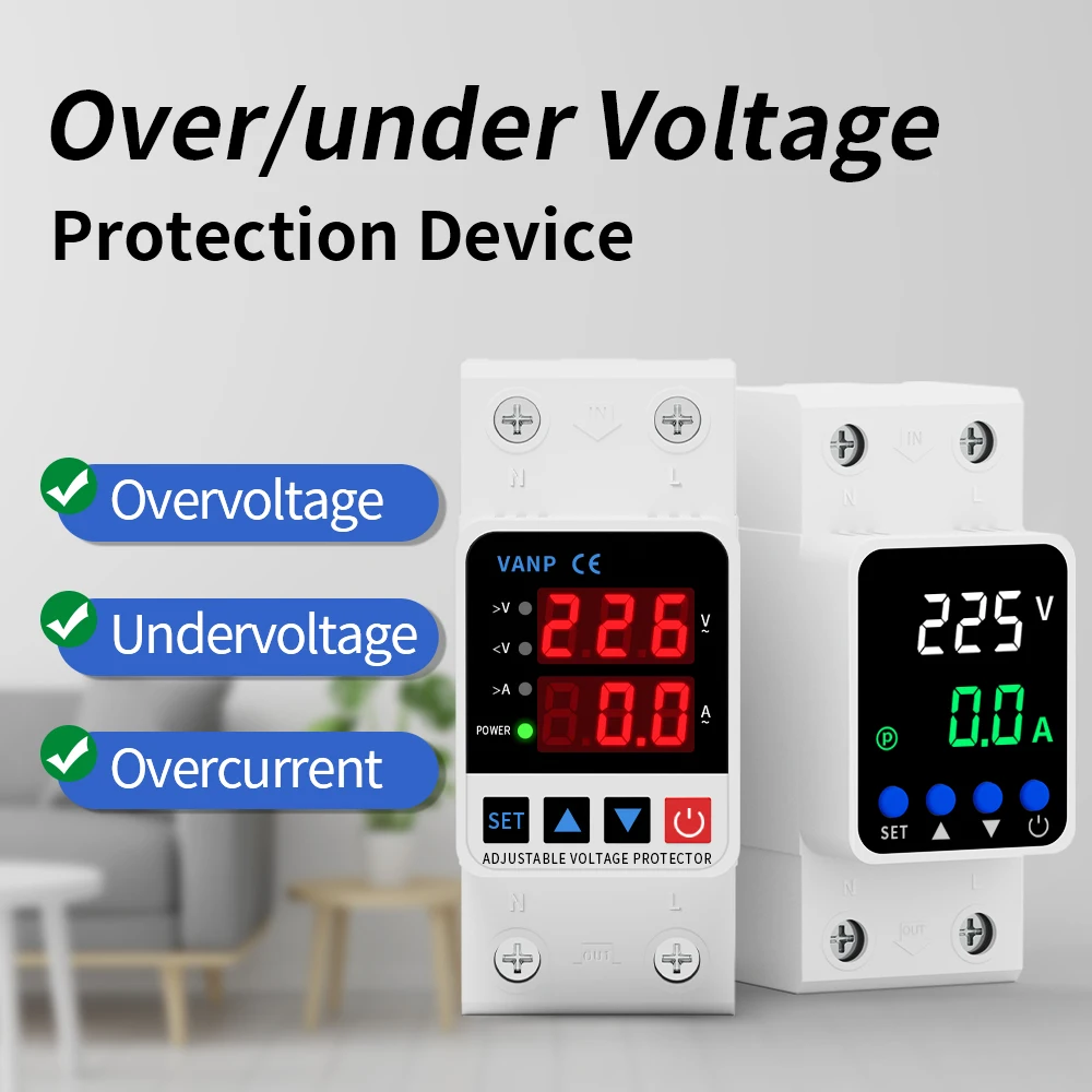 GTRIC Over Under Voltage Protector Adjustable Over Voltage 63A 220VAC Din Rail Under Voltage Protection Device Protector Relay