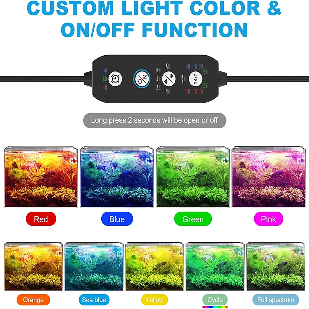 60cm Auto On Off Aquarium LED Light with Timer Full Spectrum Fish Tank Light for Water Plants Sunrise Sunset Light RGB Lamp