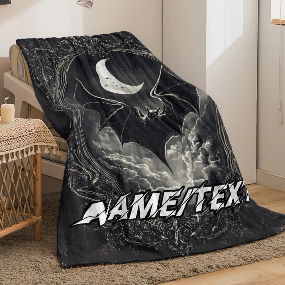 1pc Gothic Bat Custom Name Personalized Flannel Throw Blanket - Lightweight, Warm, Digital Print, Polyester, No Feathers