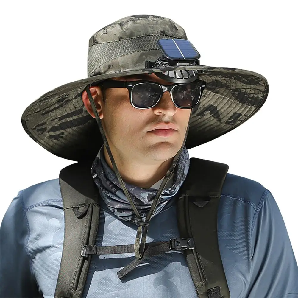 Large Fan Hat Summer Outdoor Male Solar Rechargeable Cooling Fishing Hat Sun Large Wind Shade Protection Cool Hat G4U1