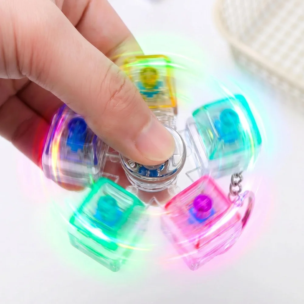 Rotatable Keyboard Fidget Spinner Keychain Mechanical Axis LED Light Crystal Clicker Stress Relief Sensory Therapy Finger Toy