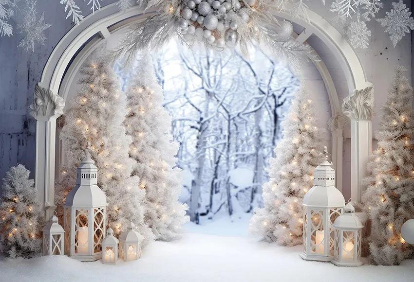 Mehofond Photography Background Winter Christmas Arch Forest Snow Xmas Tree Kid Family Party Portrait Decor Backdrop Photo Studi