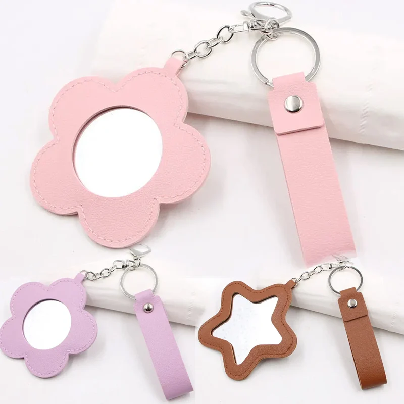 Pu Leather Women Clutch Bag Shaped Keychain with Mirror Mini Earphone Key Bag Pendant Cute Coin Purse Makeup Mirror Accessories