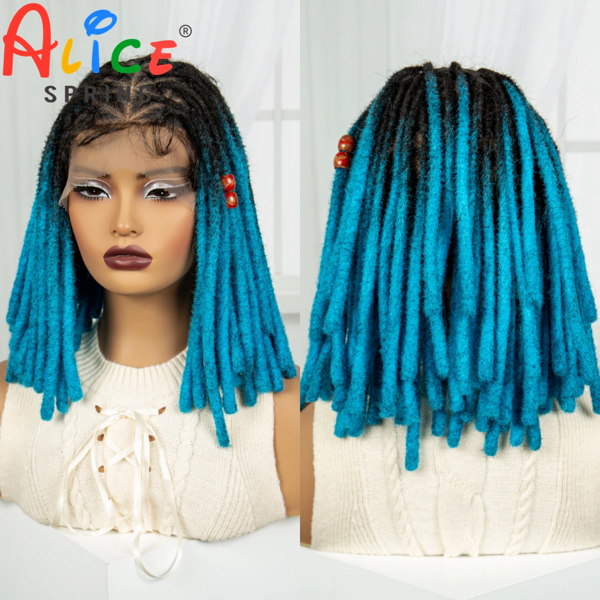 

Blue Color Synthetic Full Lace Knotless Box Braided Wig for Black Women Faux Locs Braided Wig Dreadlock Braid Wig with Baby Hair