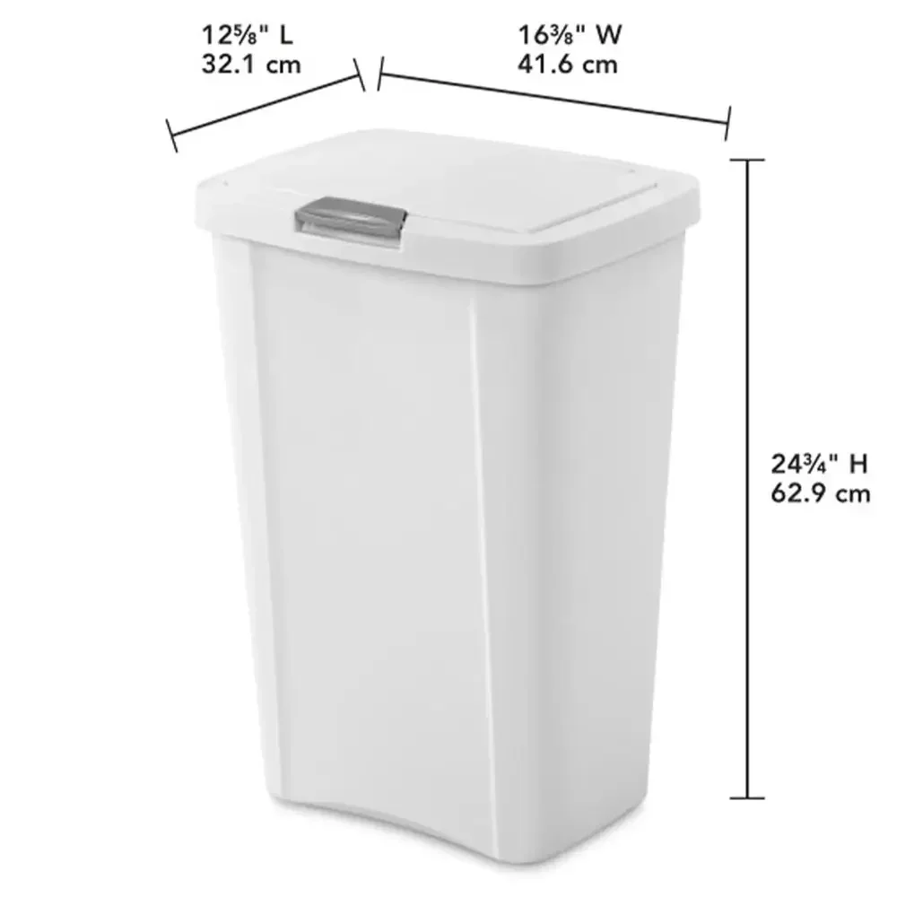 13 Gallon Touch-Top Wastebasket with Titanium, Ideal for Kitchen, Garage, Basement, or Office, White (8 Pack)