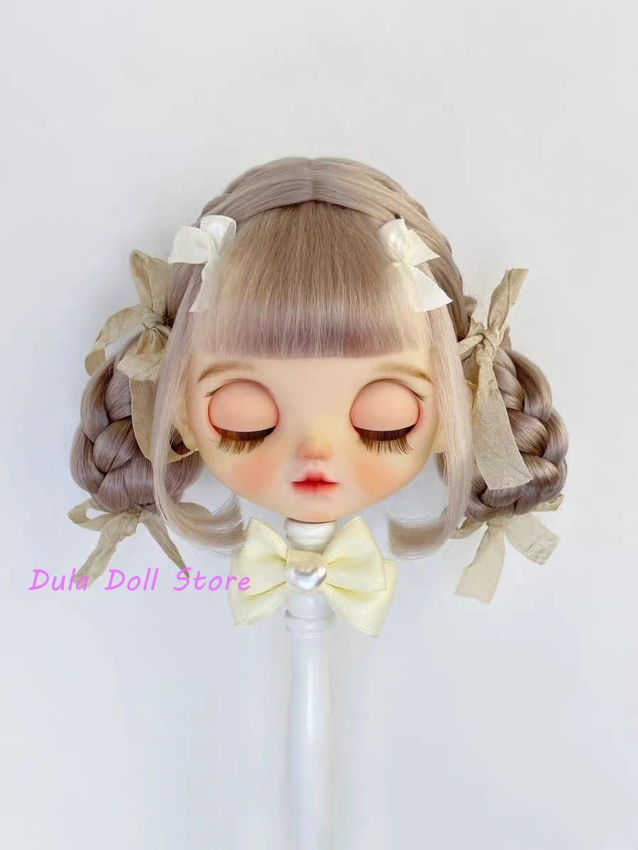 

Парики для кукол Blythe Qbaby 2026 Dula, натуральный мохер, винтажные косы «жареные пончики», жесткие шовы, для головы 9-10 дюймов