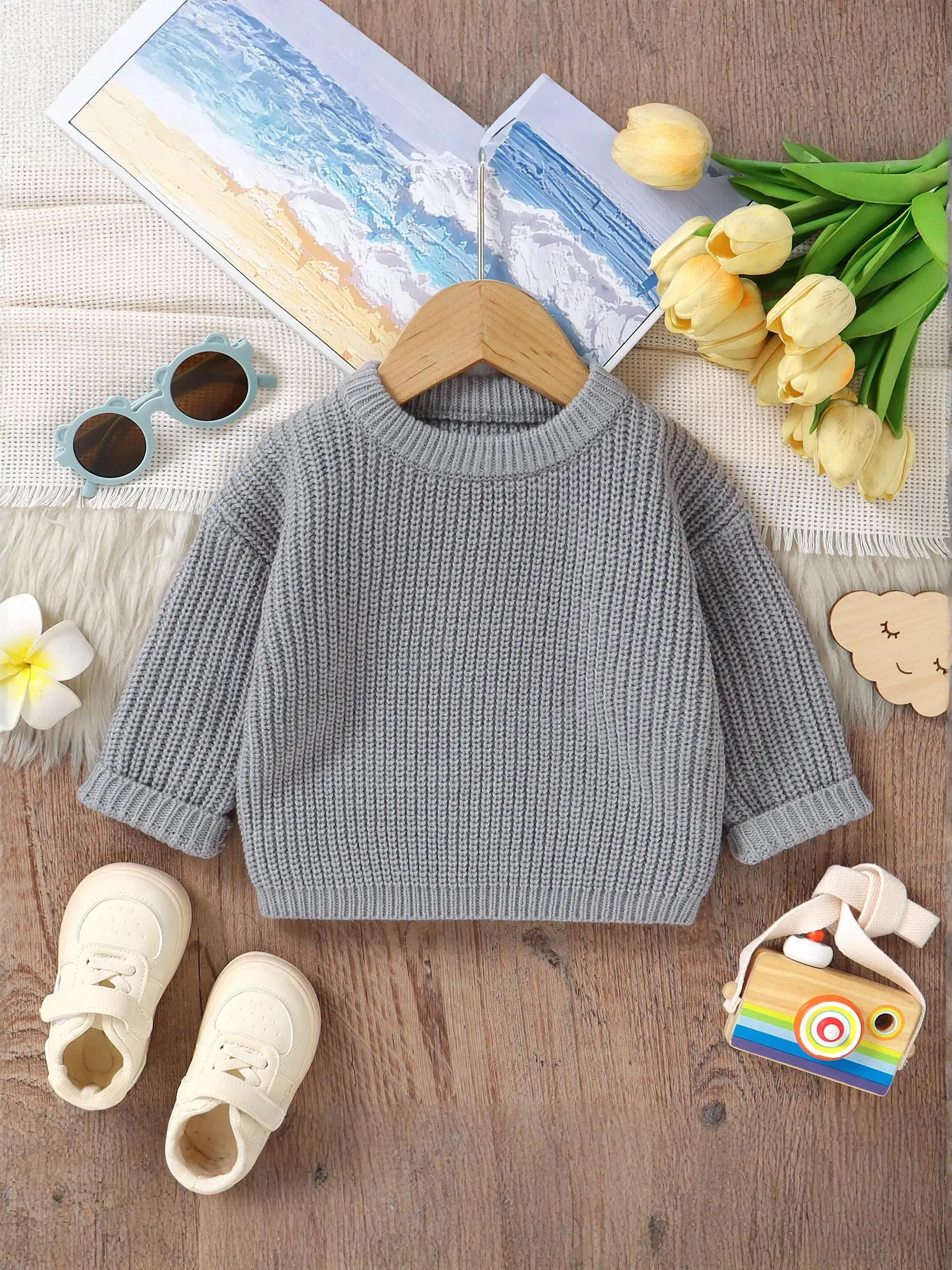 

Baby Boys Fall Winter Long Sleeve Crew Neck Casual Knit Pullover Top