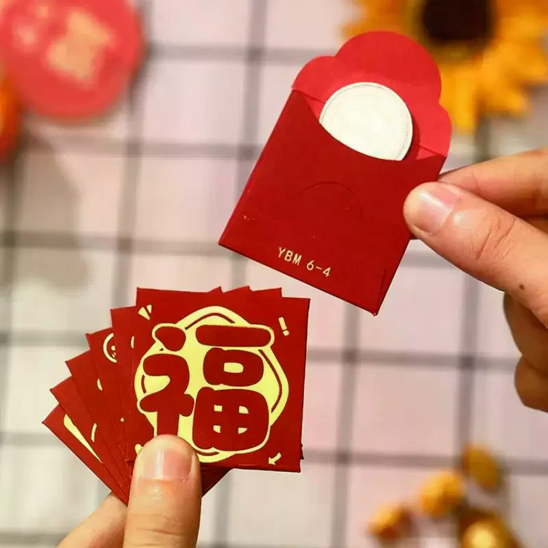 

6PCS New Year Packet Mini Coin Money Pockets Best Wishes Pattern Luck Money Bag Small Size Red Pocket Wedding Birthday