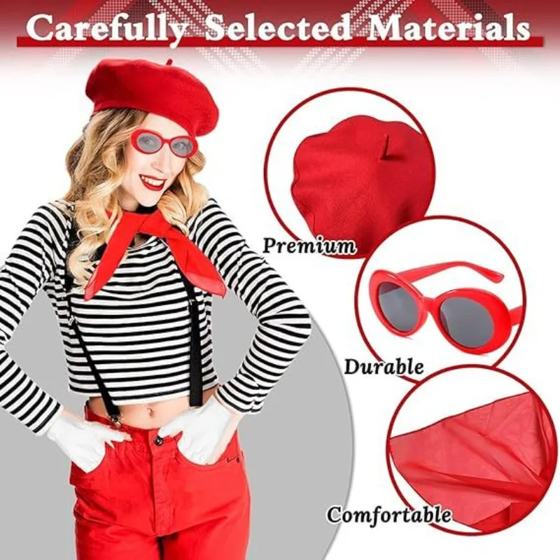 

Party Beret Hat Hip Hop Women Glasses Cosplay Scarf Pin Accessories for Adults Fashion Halloween Costume Decoration Set Dress