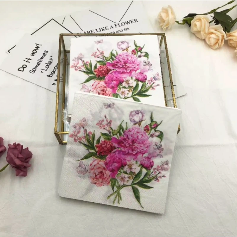 Colourful Napkins Printed Square Paper Napkins Restaurant Floral Facial Tissue Hotel Wedding Table Setting Pure Wood Pulp Paper