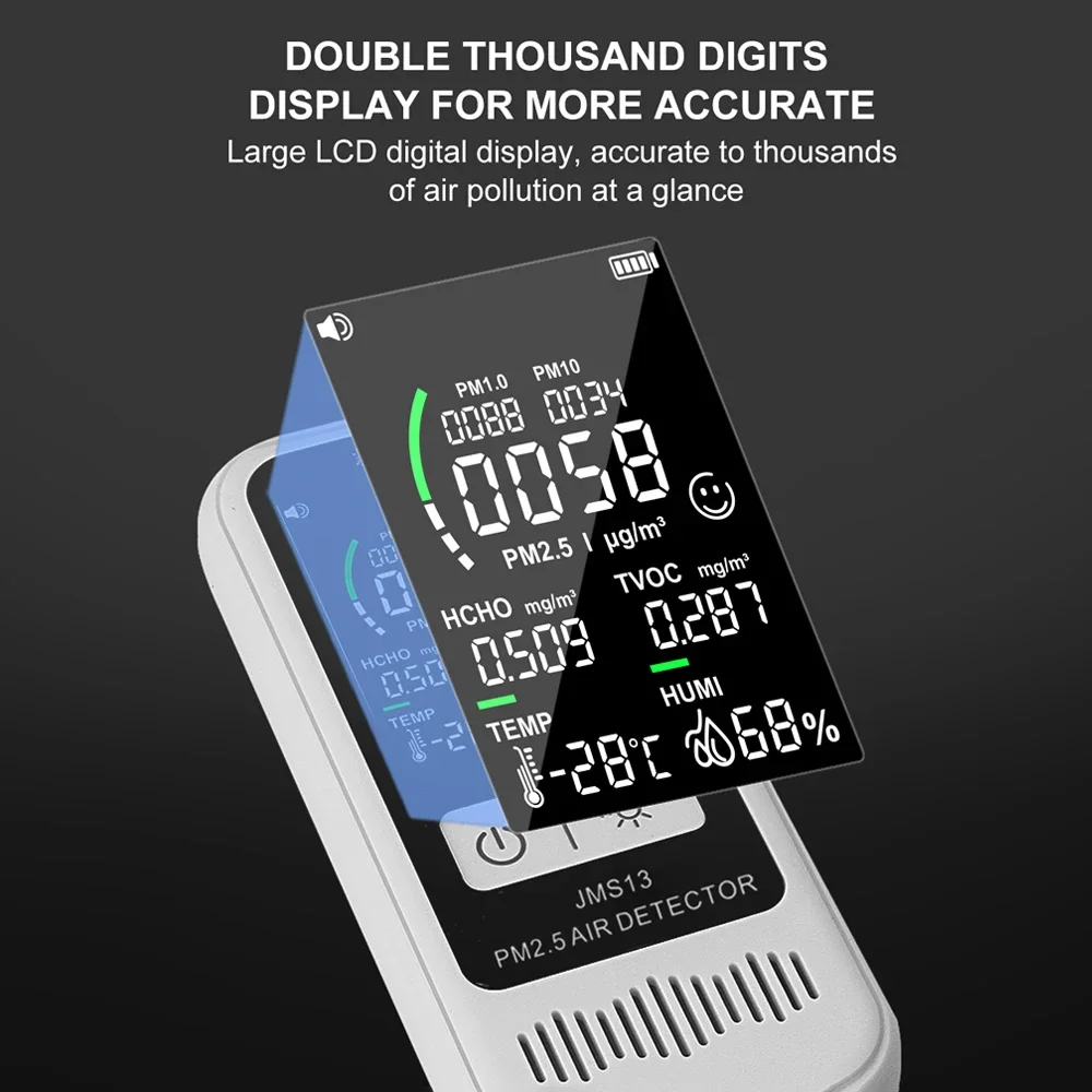 NOYAFA JMS13 Air Quality Monitor PM2.5 HCHO TVOC Humidity Meter Gas Detector LCD Display Temperature Tester Smart Home