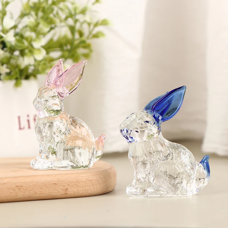 Crystal Glass Rabbit Statue Mascot Animal Handmade Figurines Ornaments For Garden Home Living Room Office Table
