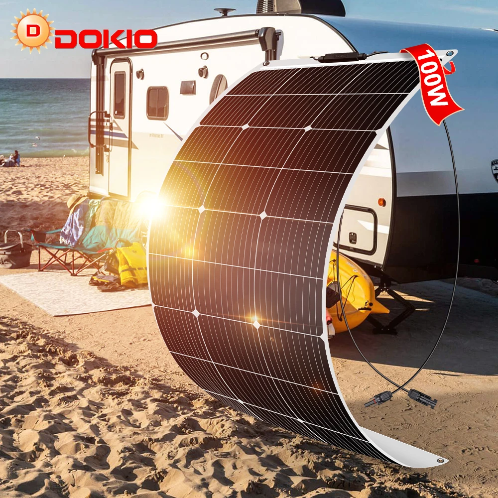 Dokio18V Flexibles Solarmodul 100W Monokristalline Solarzelle Solarmodul-Set für Camping/Wohnmobil/Boot/Zuhause