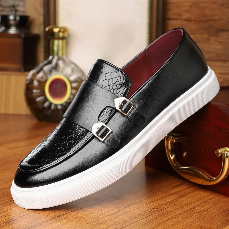 Spring and Autumn's New Minimalist Men's Business Casual Shoes, Fashionable British Style and Versatile Checkered Leather Shoes