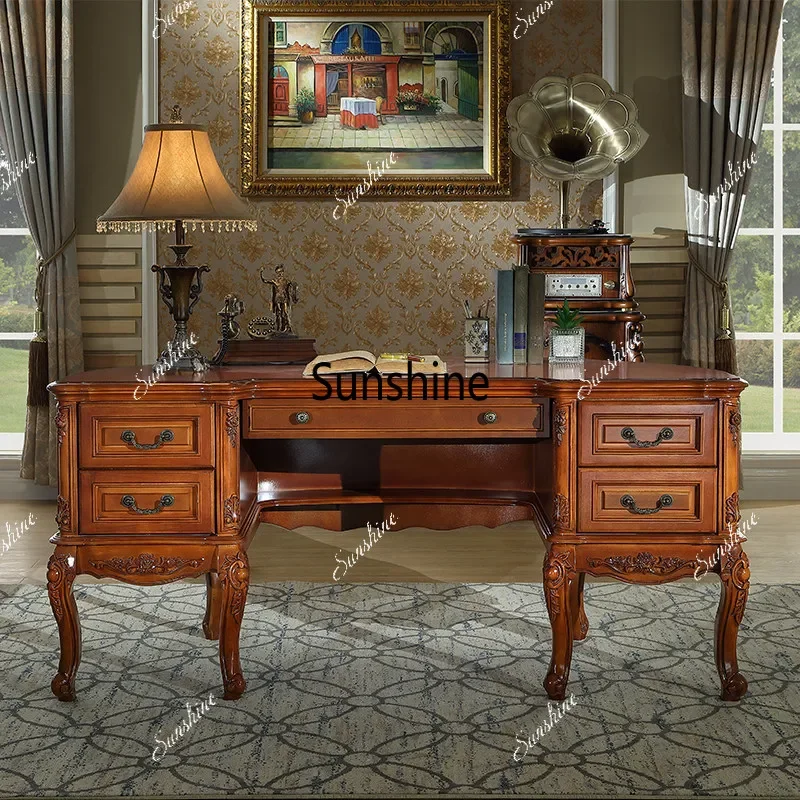 European solid wood desk curved large class table villa luxury deskTJ