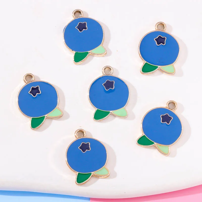 10Pcs 13*17mm Blue Enamel Alloy Ornament Fruit Blueberry Pendant DIY Charm Jewelry Making Accessories Women's Necklace Bracelets