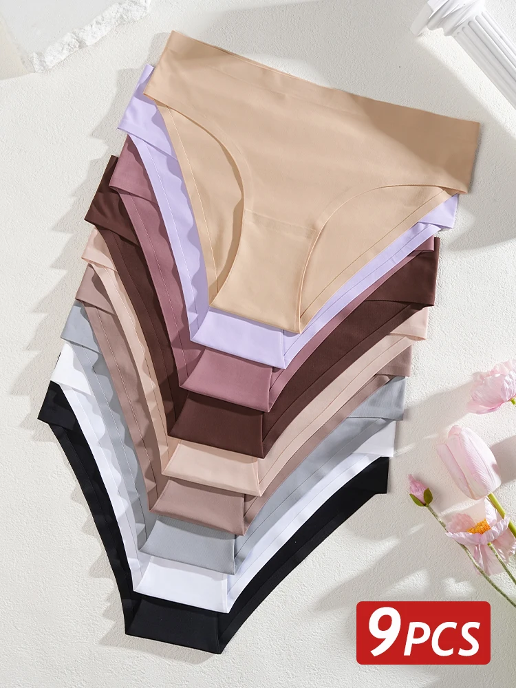 

9 шт./компл. женские трусики из ледяного шелка, сексуальные ультратонкие трусы с низкой талией без следов, женское дышащее нижнее белье, мягкое интимное белье