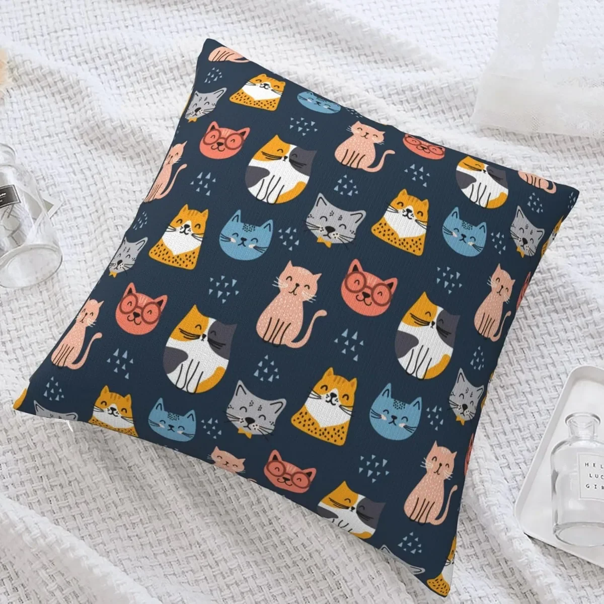 Colorful Cats Pillow Cases Square Standard Cushion Covers for Outdoor Couch Sofa Bed Car Gift Double Side Design 40x40cm 16x16In