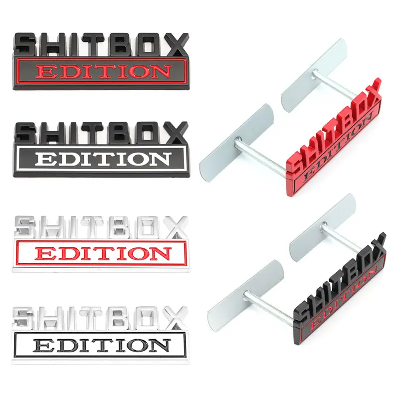 SHITBOX Edition Logo Car Front Grille Emblem Sticker for Chevrolet Onix Cruze Jeep Cherokee Compass Auto Body Badge Decal