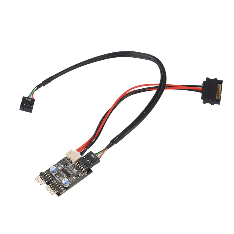 9pin USB Conector 1 a 2 USB Cabo de Extensão USB HUB USB2.0 9Pin Header Conector Adaptador Porta Multiplicador com SATA Cabo De Alimentação