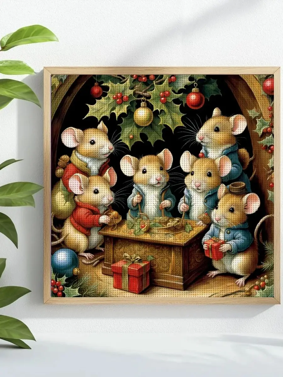 1 Stück 40X40CM/15,74 Zoll Kleine Maus gestempeltes Kreuzstich-Set DIY-Set 11CT/14CT DIY-Stickset DIY-Kreuzstich-Set als Geschenk – Detail 1