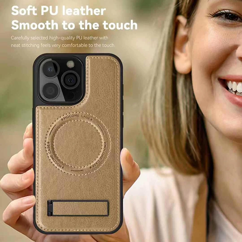 아이폰 16 15 14 13 12 11 Pro Max Plus 마그네틱 충전 가죽 투명 브라켓 폰 케이스 하드 쉘