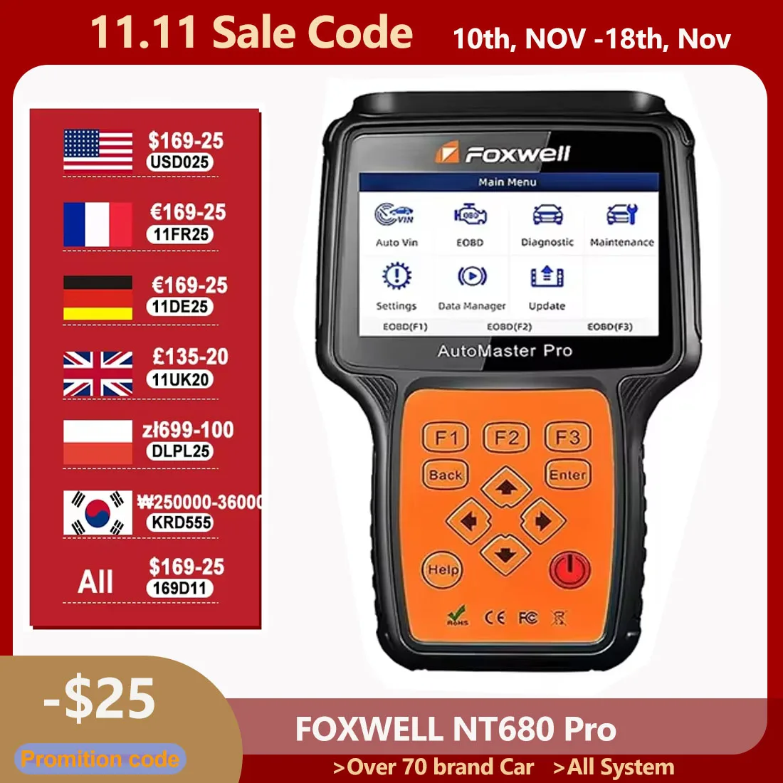 Best Foxwell NT680 Pro All Systems Diagnostic Scanner with Oil Light/Service Reset+EPB Functions Updated of Foxwell NT650 Elite