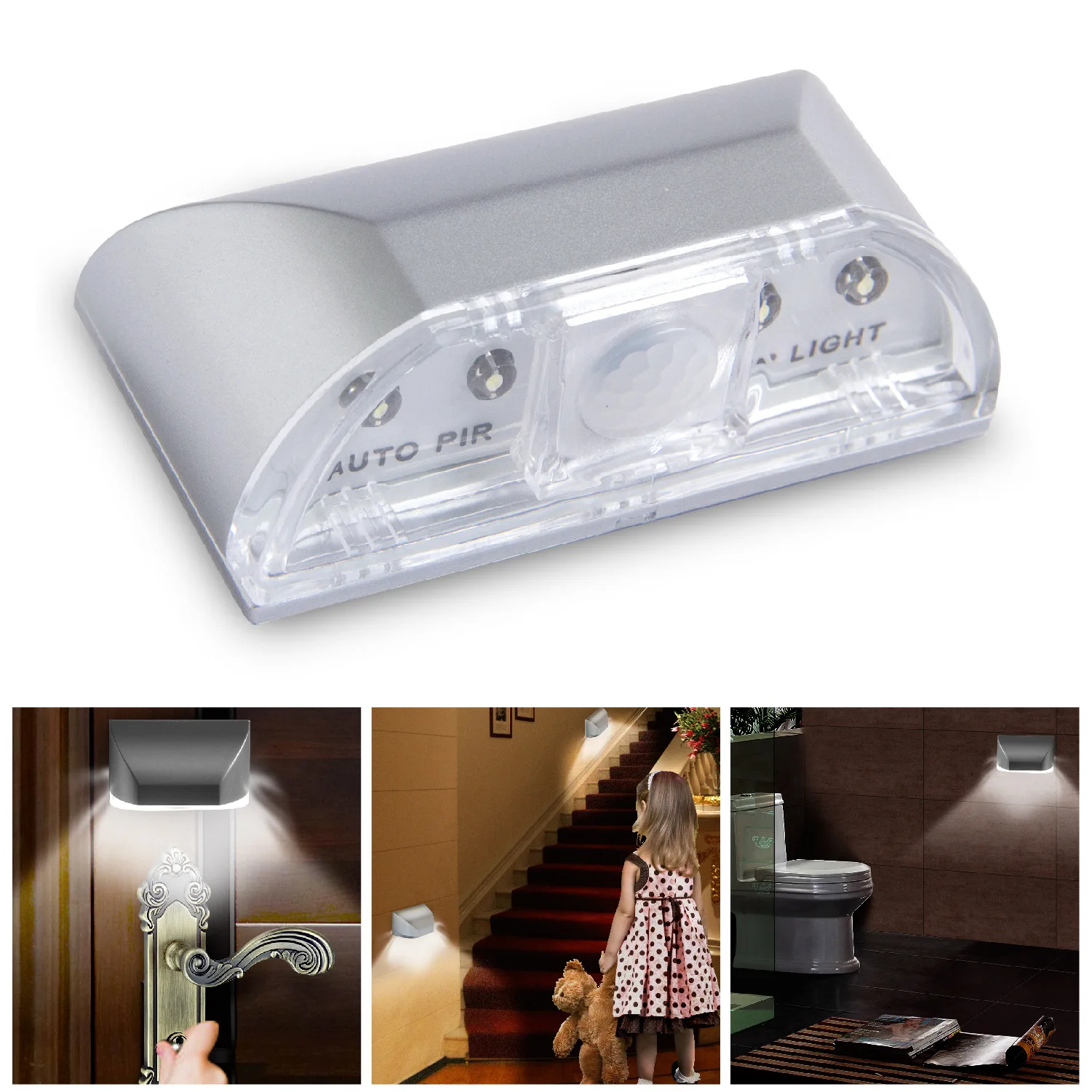 

LED Smart Door Keyhole Lock Auto Sensor Light Control Infrared Body Toilet Cupboard Bag White Silver Plastic Home