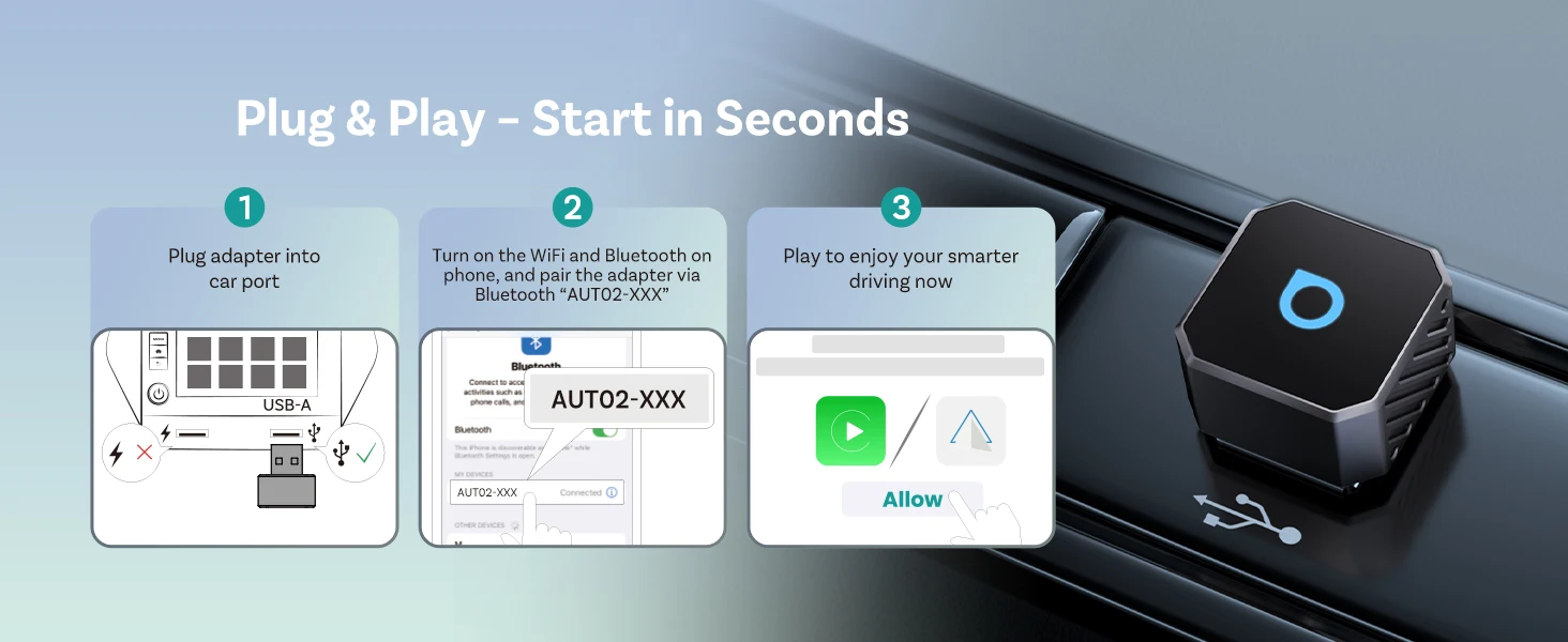 OTTOCAST Mini Pro Kabelloser CarPlay & Android Auto Adapter 2-in-1 5GHz WiFi Dongle Plug & Play Automatische Wiederverbindung für Benz VW Toyota – Detail 12