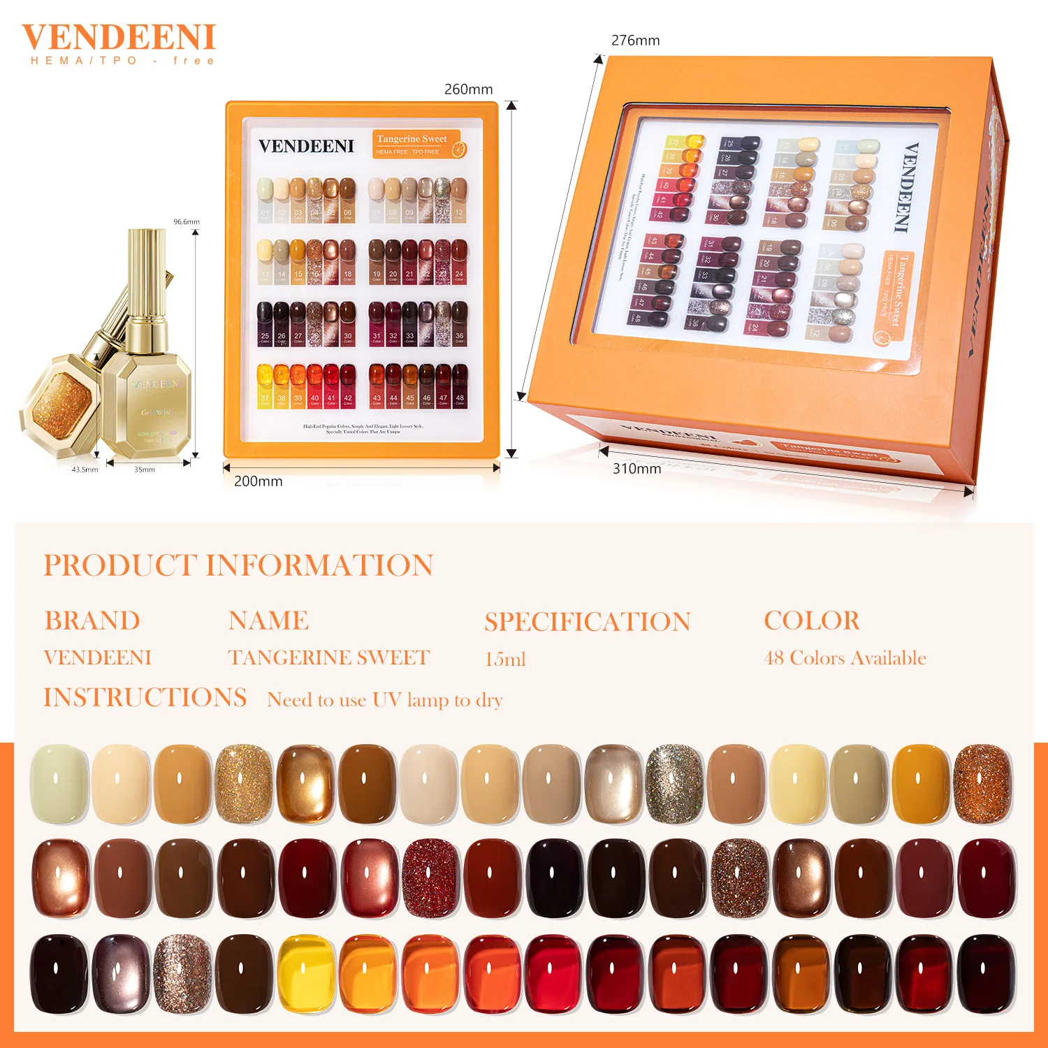 Eleanos Autumn Winter Cat Eye Gel Set 48pcs With Color Book Delicate Glass Bead Crystal Magnetic Gel Nail Polish15ml