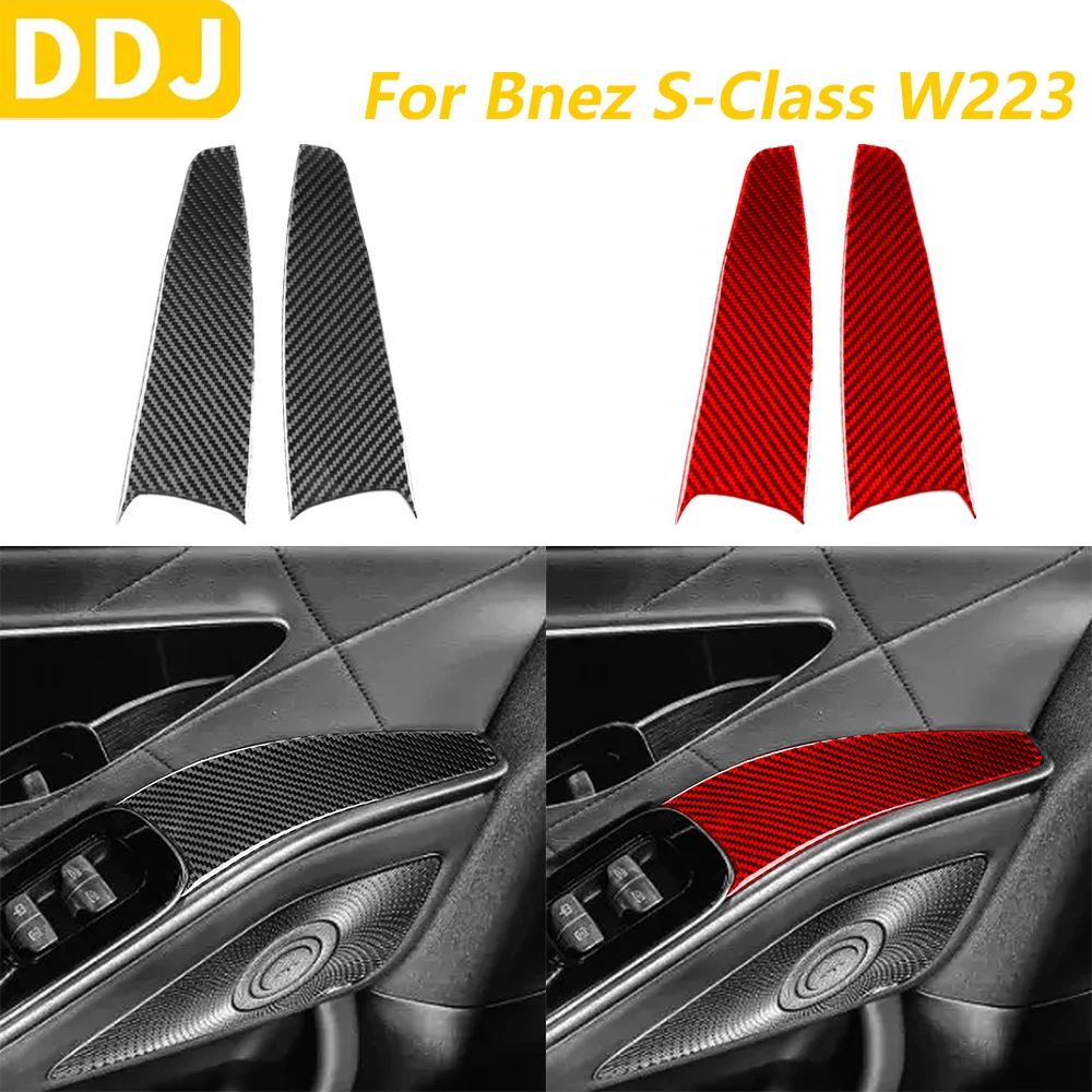 

For Mercedes-Benz S-Class W223 2021-2024 Window Lift Armrest Panel Carbon Fiber Trim Cover Car Accessories Decoration Sticker