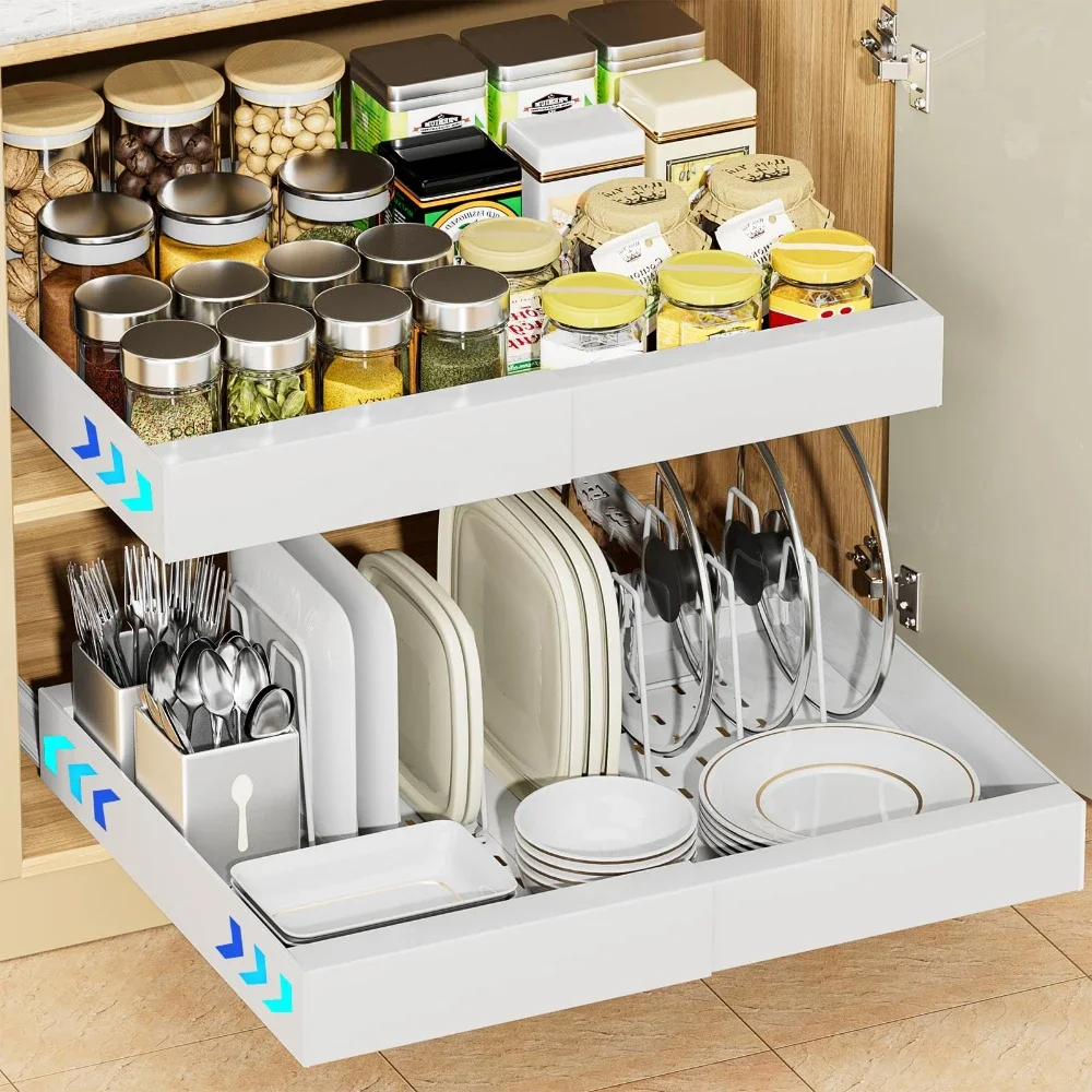 Kitchen Storage Rack Pull-out Cabinet Organizers Expandable Drawer Type Storage Tray with Slide Rails Kitchen Accessories